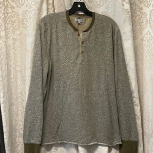 Wallace & Barnes Henley Sweater Greenish Tan Fleck Cotton Blend M